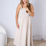 Aurelia Smocked Top Stripe Dress - Tan