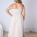 Aurelia Smocked Top Stripe Dress - Tan
