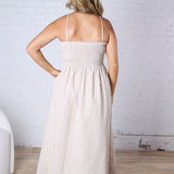 Aurelia Smocked Top Stripe Dress - Tan