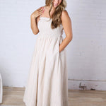 Aurelia Smocked Top Stripe Dress - Tan