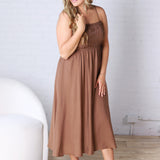 Avalon Shirred Bodice Spaghetti Strap Midi Dress - Brown