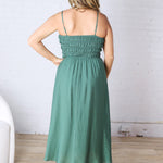 Avalon Shirred Bodice Spaghetti Strap Midi Dress - Kelly Green