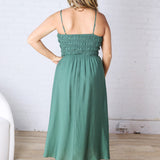 Avalon Shirred Bodice Spaghetti Strap Midi Dress - Kelly Green