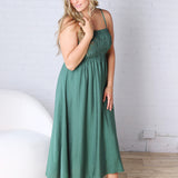 Avalon Shirred Bodice Spaghetti Strap Midi Dress - Kelly Green