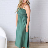 Avalon Shirred Bodice Spaghetti Strap Midi Dress - Kelly Green