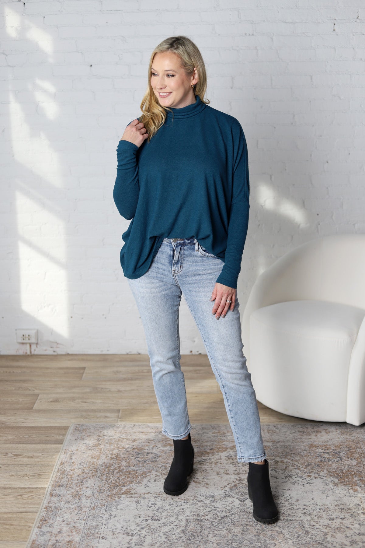 Avalyn Turtleneck Dolman Top - Dark Teal