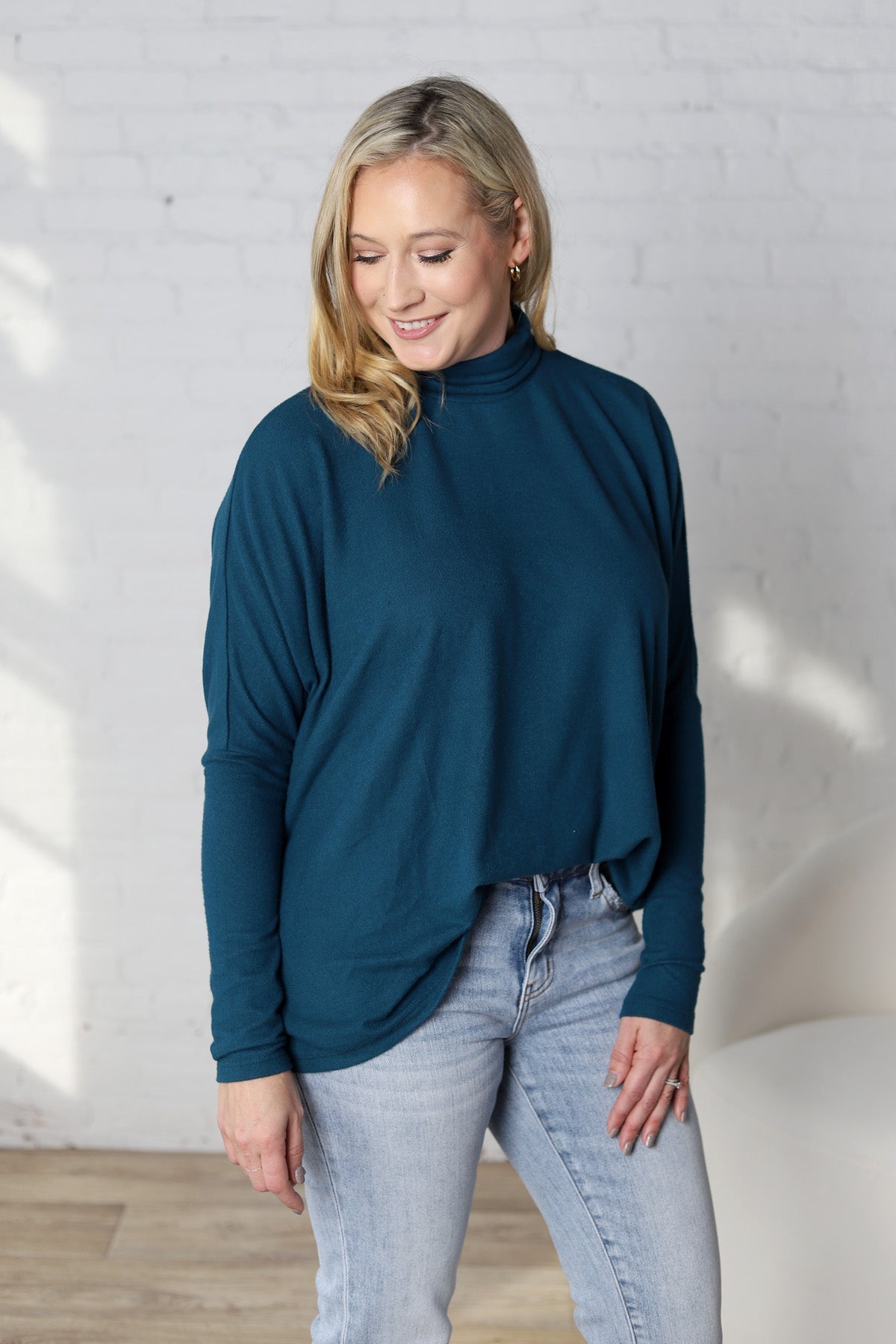 Avalyn Turtleneck Dolman Top - Dark Teal