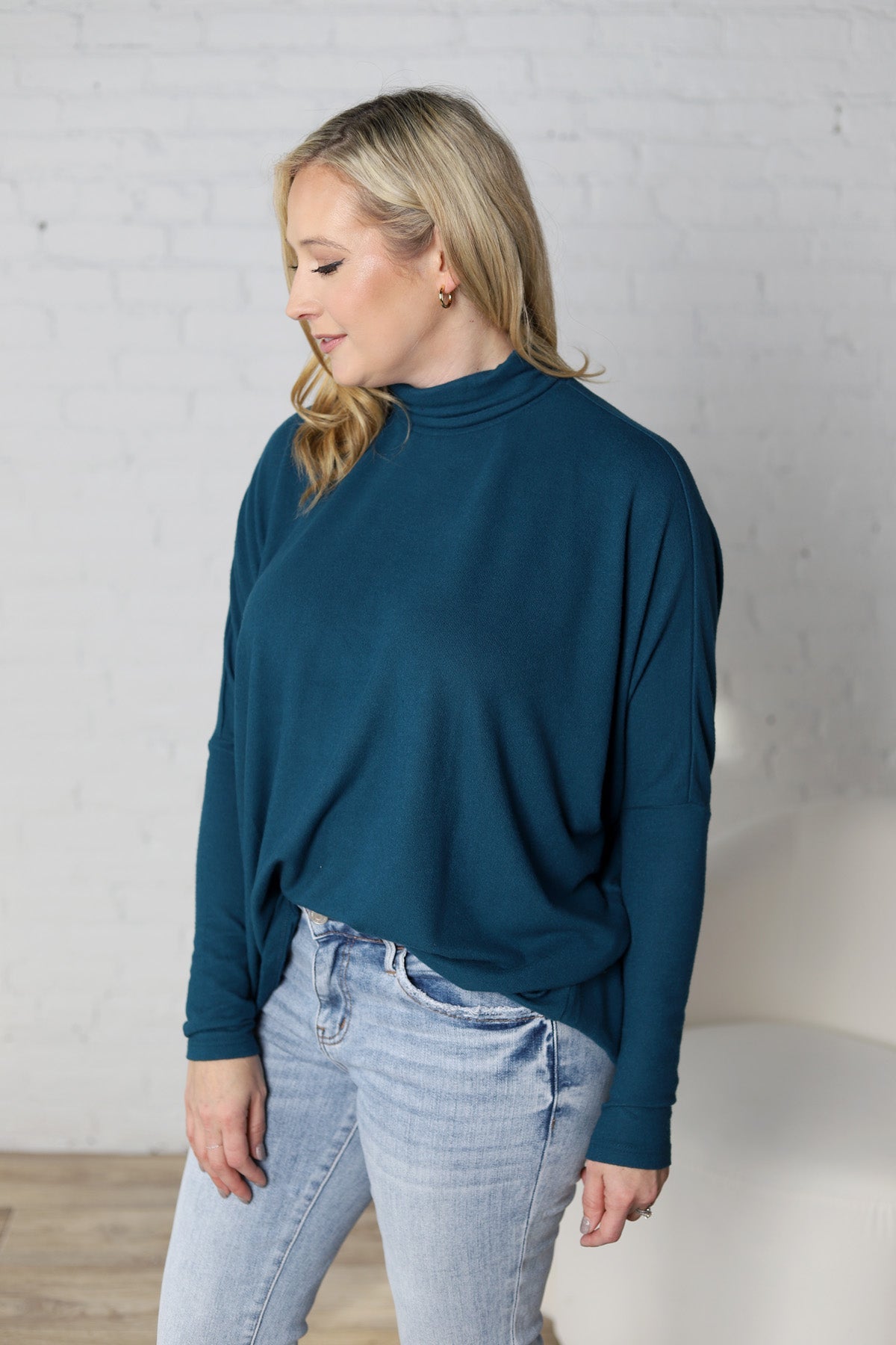 Avalyn Turtleneck Dolman Top - Dark Teal