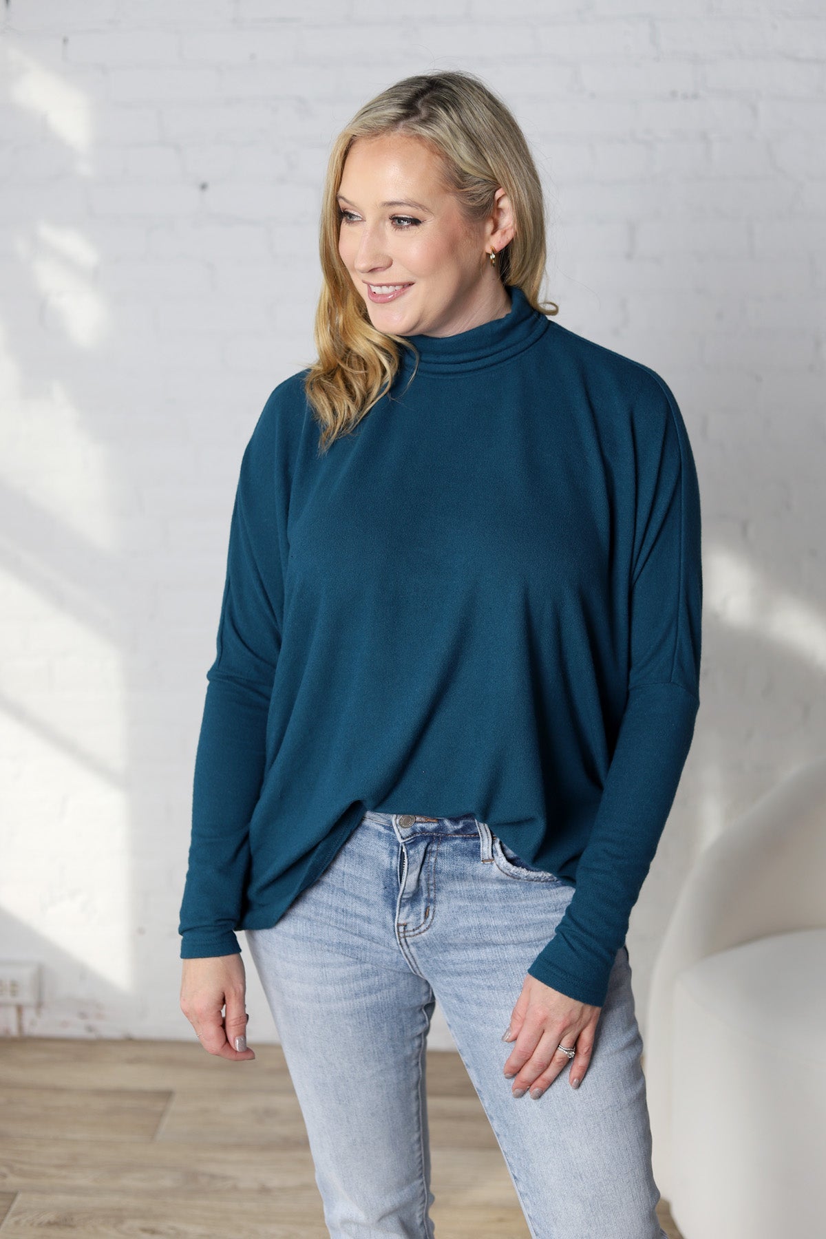 Avalyn Turtleneck Dolman Top - Dark Teal FINAL SALE