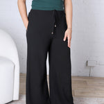 Aveline Soft Linen Smocked Waist Wide Leg Pants - Black