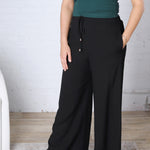 Aveline Soft Linen Smocked Waist Wide Leg Pants - Black