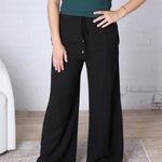 Aveline Soft Linen Smocked Waist Wide Leg Pants - Black