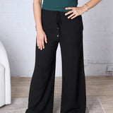 Aveline Soft Linen Smocked Waist Wide Leg Pants - Black