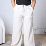 Aveline Soft Linen Smocked Waist Wide Leg Pants - Natural