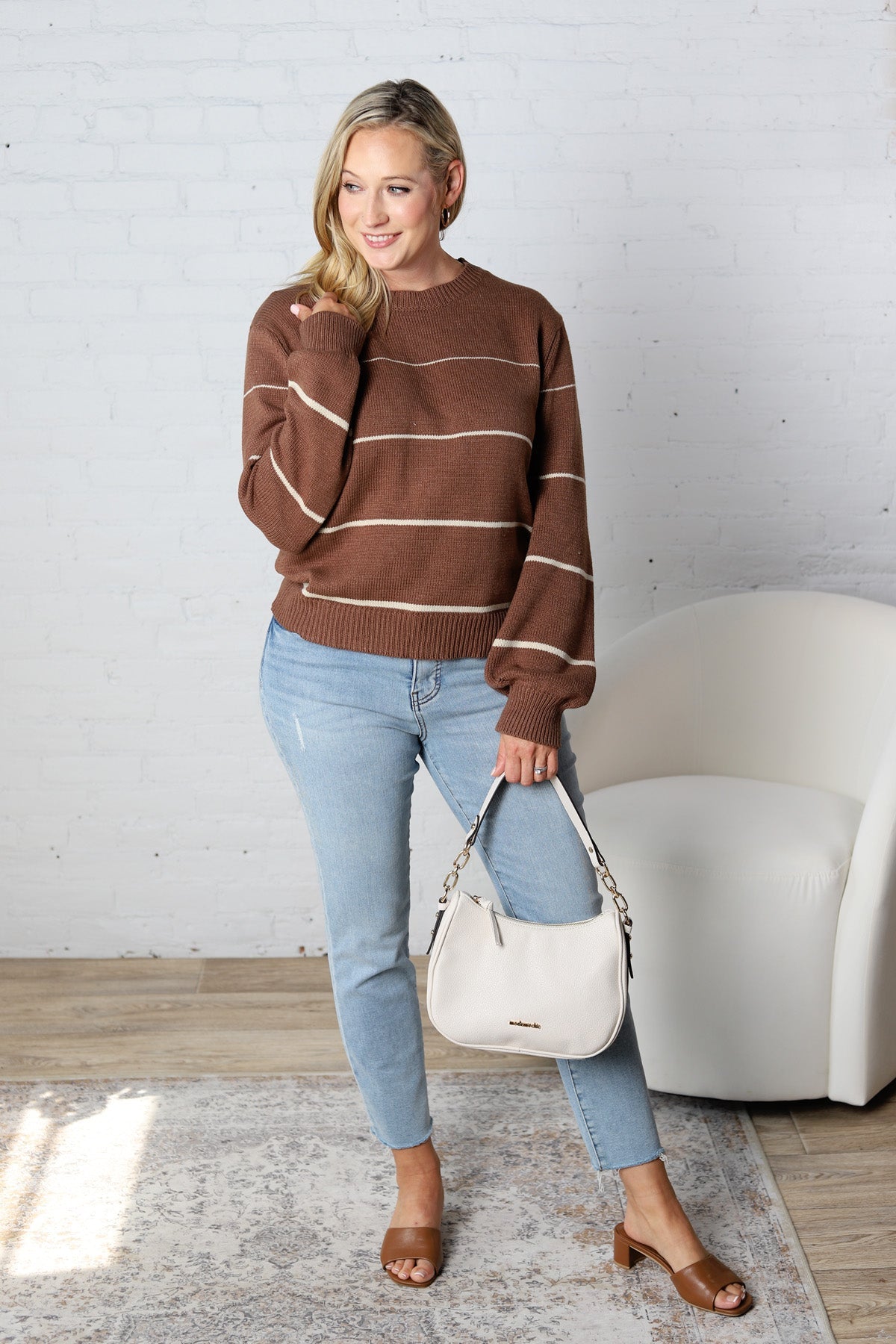 Aveline Striped Sweater - Espresso/Taupe