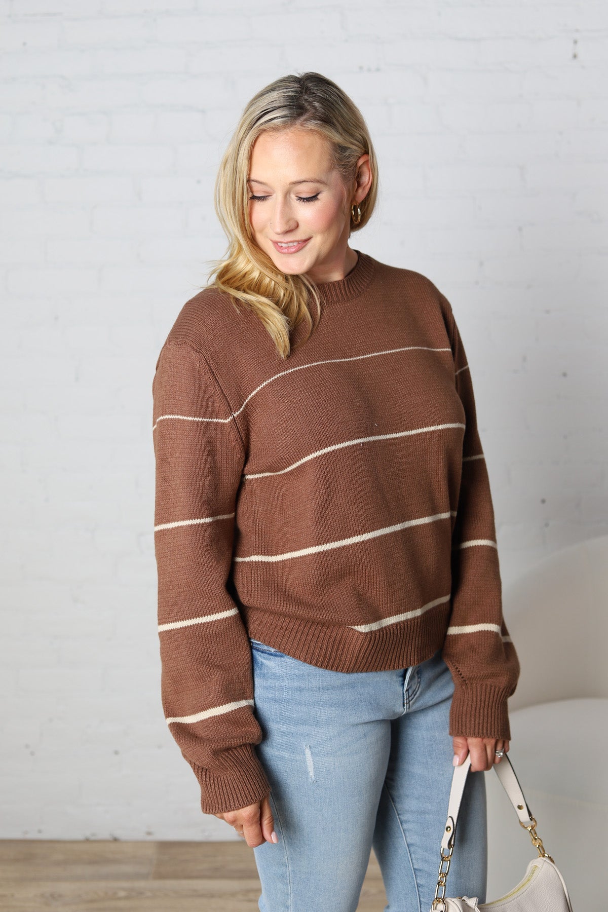 Aveline Striped Sweater - Espresso/Taupe