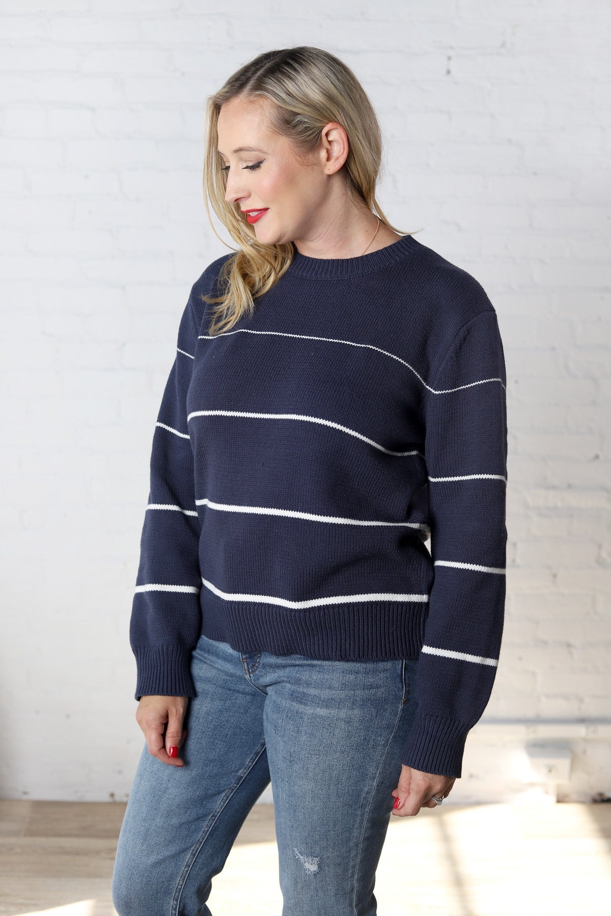 Aveline Striped Sweater - Navy/White