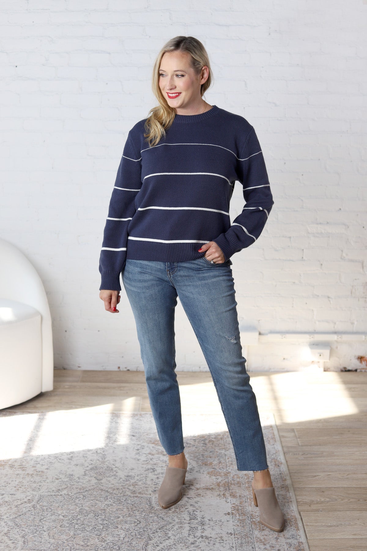 Aveline Striped Sweater - Navy/White