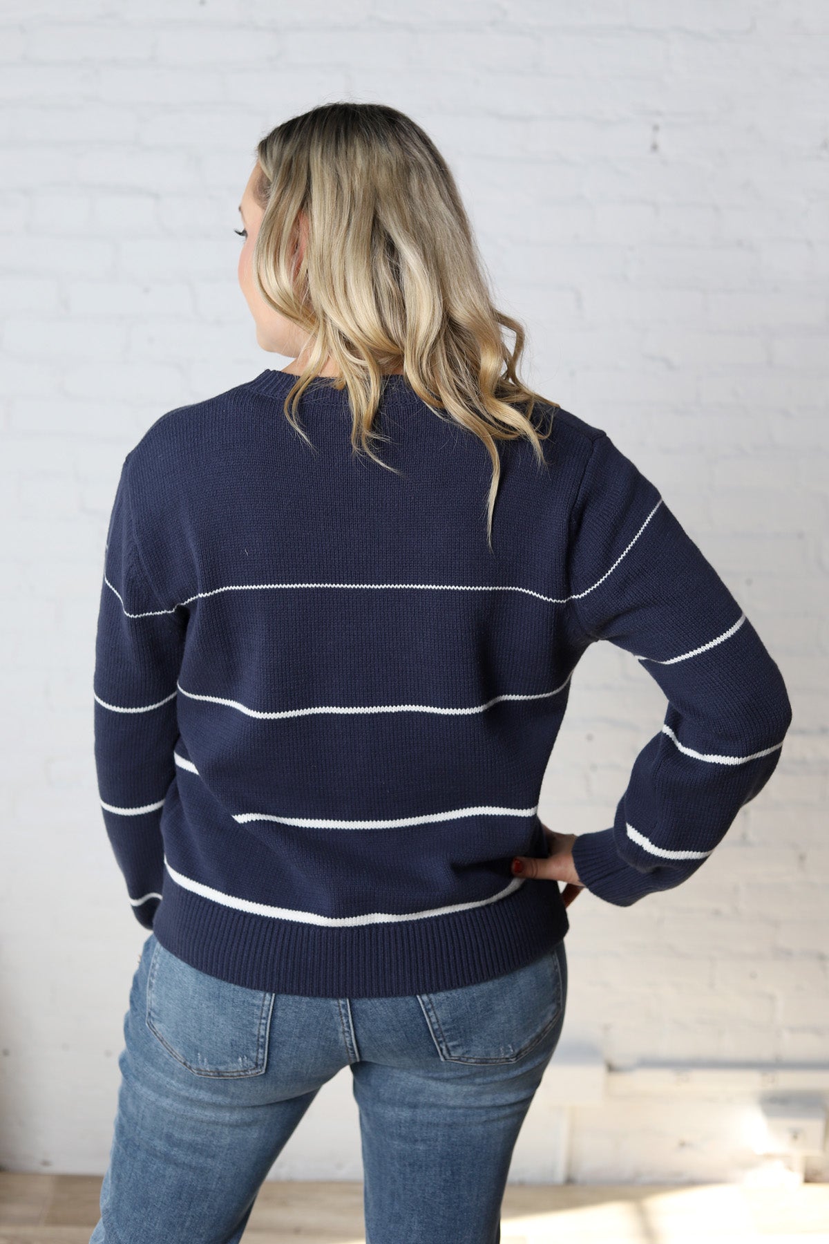 Aveline Striped Sweater - Navy/White