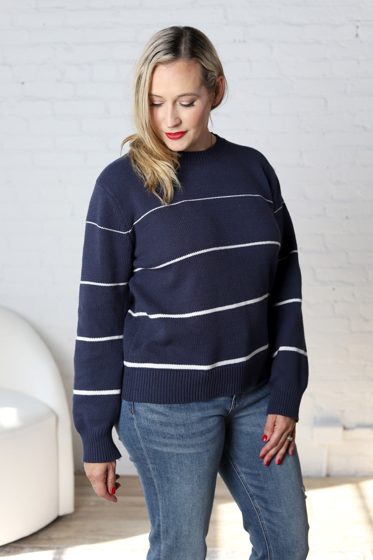 Aveline Striped Sweater - Navy/White