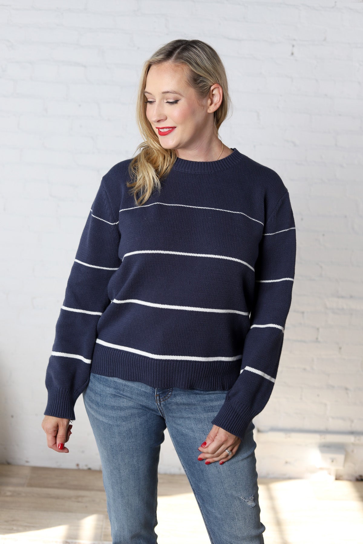 Aveline Striped Sweater - Navy/White