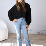 Avenly Oversized Balloon Sleeve Sweater - Black