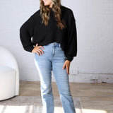Avenly Oversized Balloon Sleeve Sweater - Black