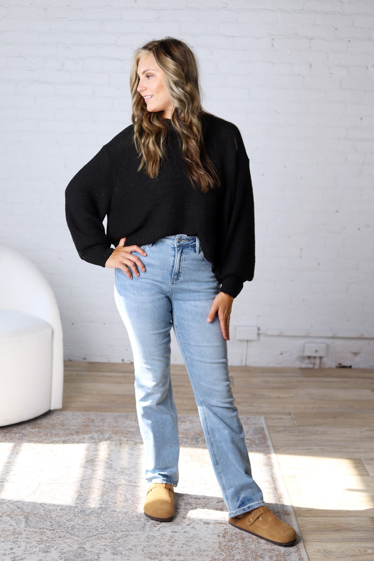 Avenly Oversized Balloon Sleeve Sweater - Black