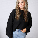 Avenly Oversized Balloon Sleeve Sweater - Black