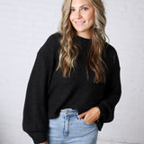 Avenly Oversized Balloon Sleeve Sweater - Black
