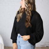 Avenly Oversized Balloon Sleeve Sweater - Black