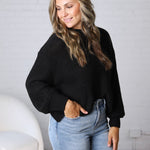 Avenly Oversized Balloon Sleeve Sweater - Black