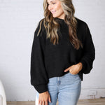 Avenly Oversized Balloon Sleeve Sweater - Black