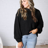 Avenly Oversized Balloon Sleeve Sweater - Black