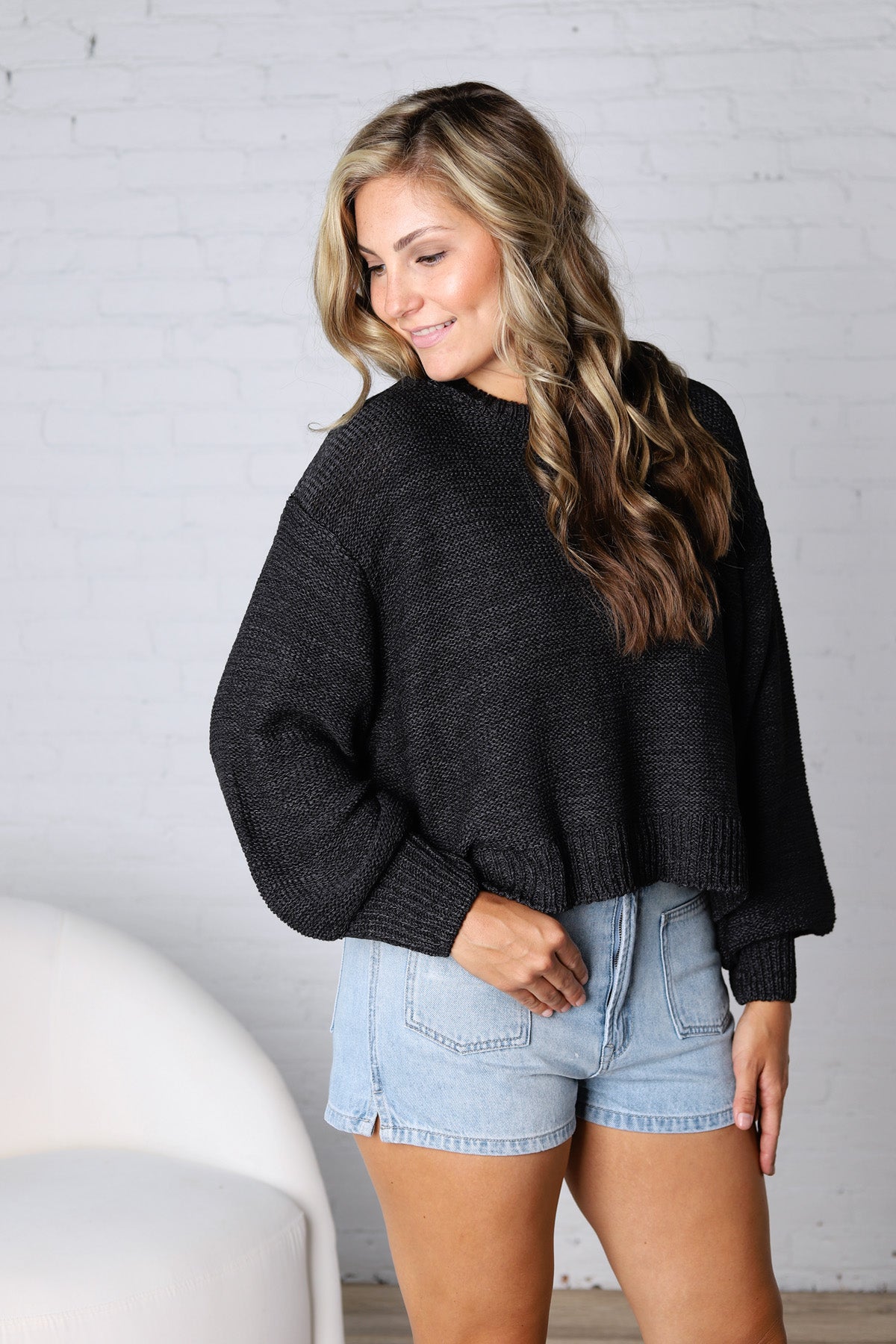 Avenly Oversized Balloon Sleeve Sweater - Charcoal