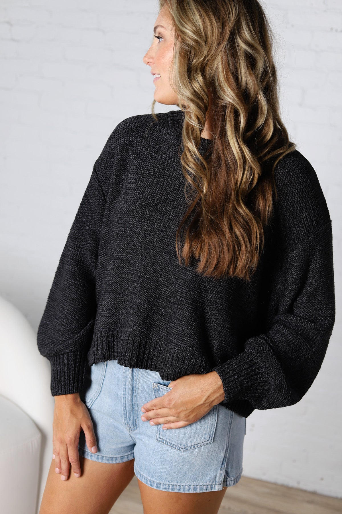 Avenly Oversized Balloon Sleeve Sweater - Charcoal - FINAL SALE