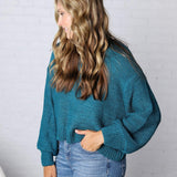 Avenly Oversized Balloon Sleeve Sweater - Ocean Teal - FINAL SALE