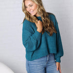Avenly Oversized Balloon Sleeve Sweater - Ocean Teal - FINAL SALE