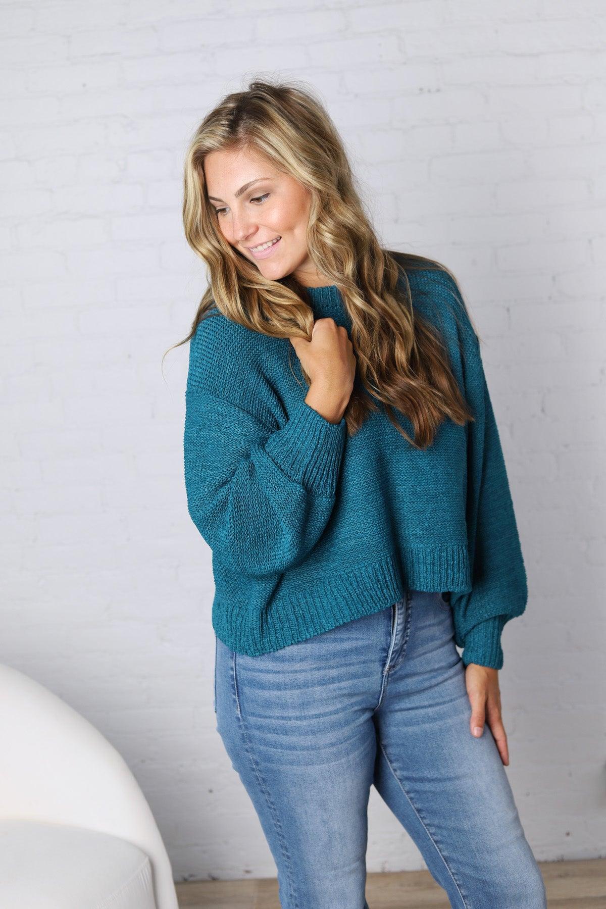 Avenly Oversized Balloon Sleeve Sweater - Ocean Teal - FINAL SALE