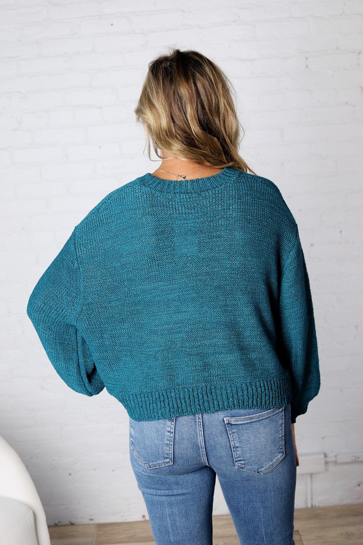 Avenly Oversized Balloon Sleeve Sweater - Ocean Teal - FINAL SALE