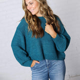 Avenly Oversized Balloon Sleeve Sweater - Ocean Teal - FINAL SALE