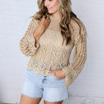 Averie Crochet Knit Top - Natural