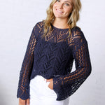 Averie Crochet Knit Top - Navy