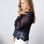 Averie Crochet Knit Top - Navy