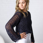 Averie Crochet Knit Top - Navy