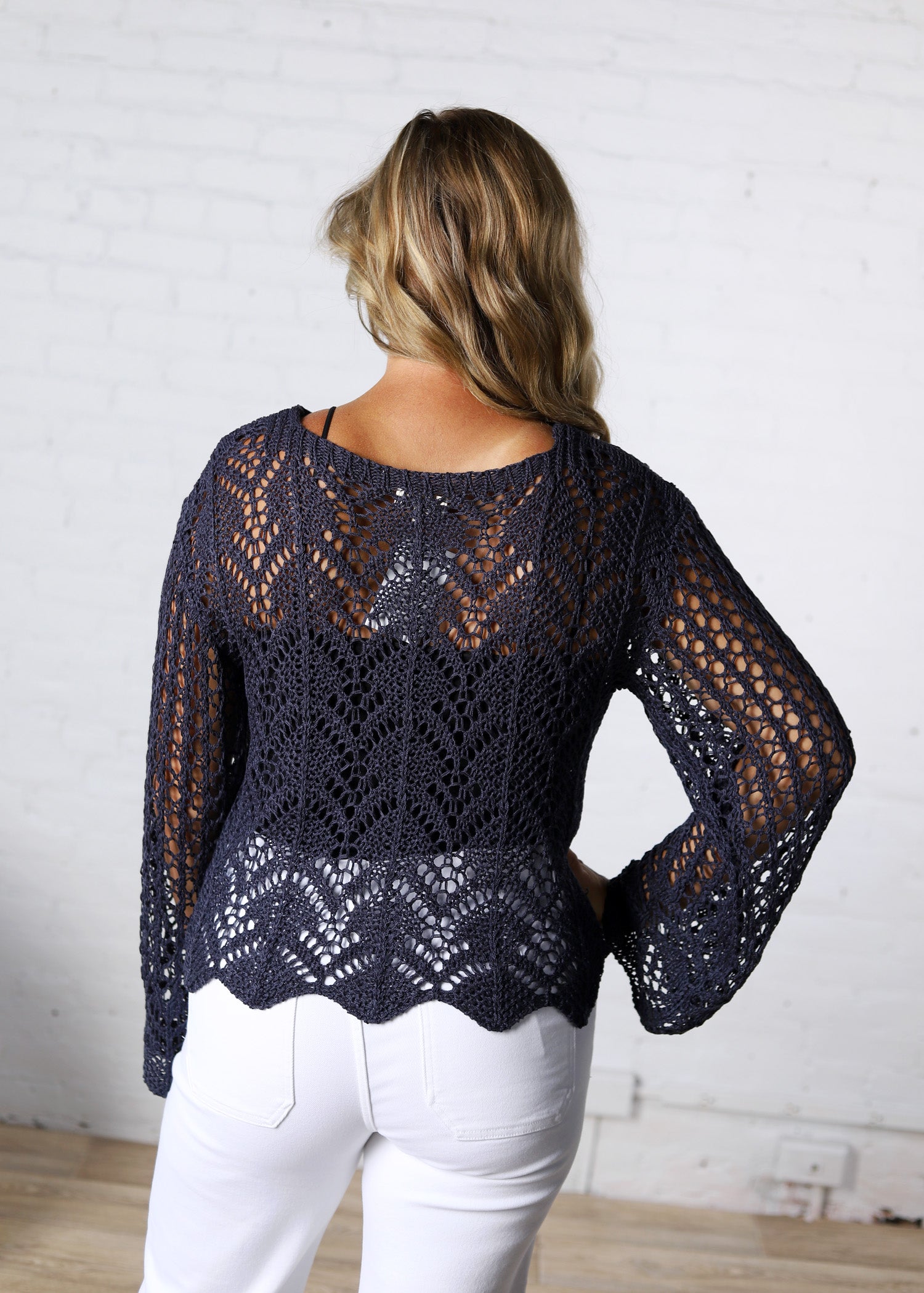 Averie Crochet Knit Top - Navy
