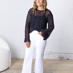 Averie Crochet Knit Top - Navy
