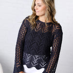 Averie Crochet Knit Top - Navy