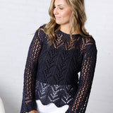 Averie Crochet Knit Top - Navy