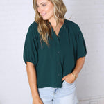 Avyn Blouse with Button Down Front - Hunter Green